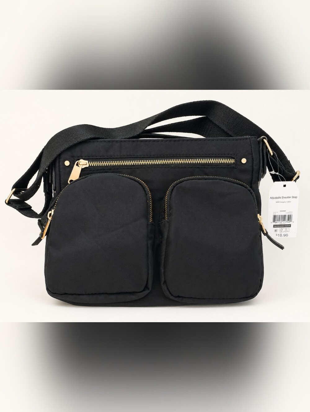 Time and Tru Black Nylon Multi Pocket Crossbody Bag NWT